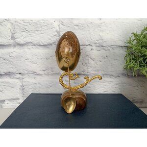 Marble Egg Gold-toned Stand Gold-Toned Spoon Matching Marble Stand Vtg